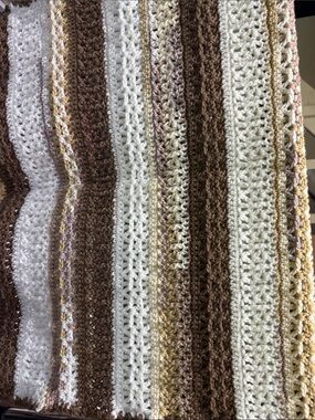 Handmade Brown and Cream Striped Crochet Throw Blanket